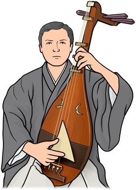 私家版楽器事典：薩摩琵琶を演奏する男性