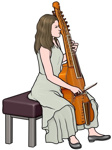 バリトン（ビオラ・ディ・ボルドーネ）を演奏する女性のイラスト
