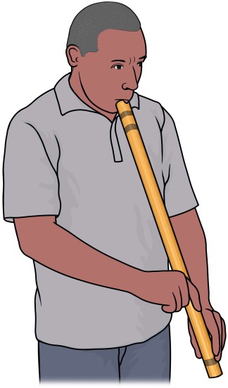 バヌアツの縦笛：パウを演奏する男性