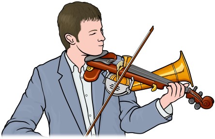 ストローバイオリンを演奏している男性の図