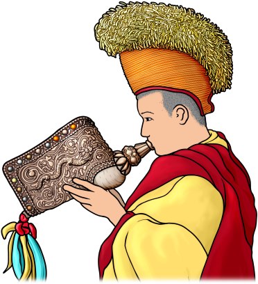 トゥンカルをふくチベット仏教の僧侶