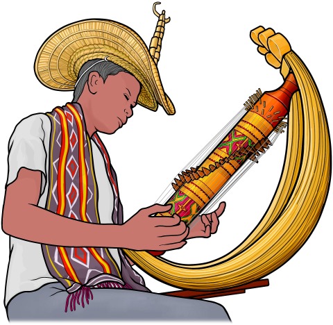 ササンドを演奏している男性のイラスト sasando