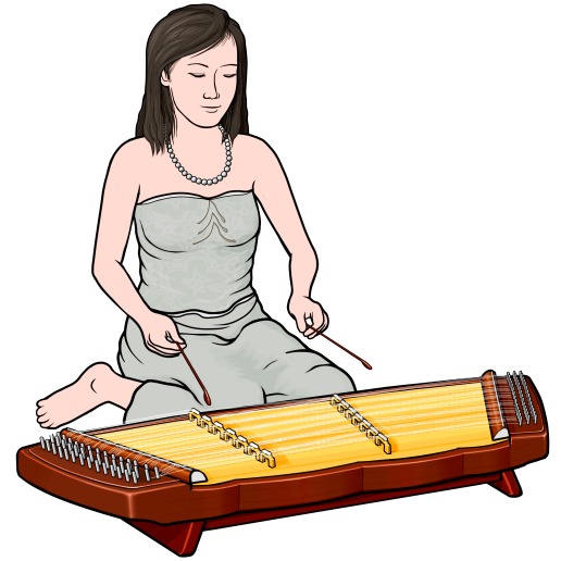 タイの打弦楽器：キムを演奏する女性のイラスト
