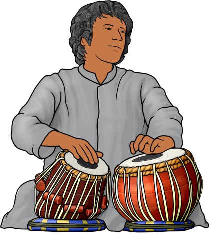 インドの楽器：タブラを叩く人