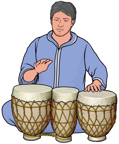 モロッコのドラム トバイラを演奏する男性
