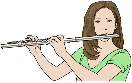 C管フルートを吹く女性