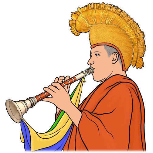 ギャリンを吹くネパールの僧侶